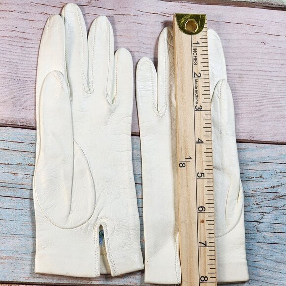 Vintage Womens White Leather Gloves With Floral Embroidery Size 6.5 - Picture 4 of 4